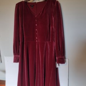 Talbots Women's New Dress 14W Wine Velvet Look & Feel. Org. 189. V neck Zip Back